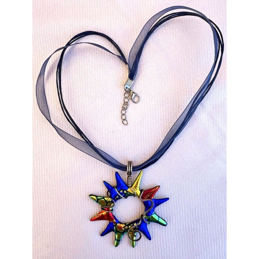 Artisan Made Art Glass Sterling Wire Wrap Starburst Pendant Heidi White Designs - Picture 7 of 7